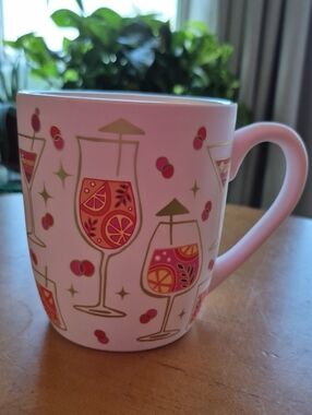 Luna & Sage Pink Cocktail Glass Pattern Velvet Touch 16 oz Ceramic Coffee Mug